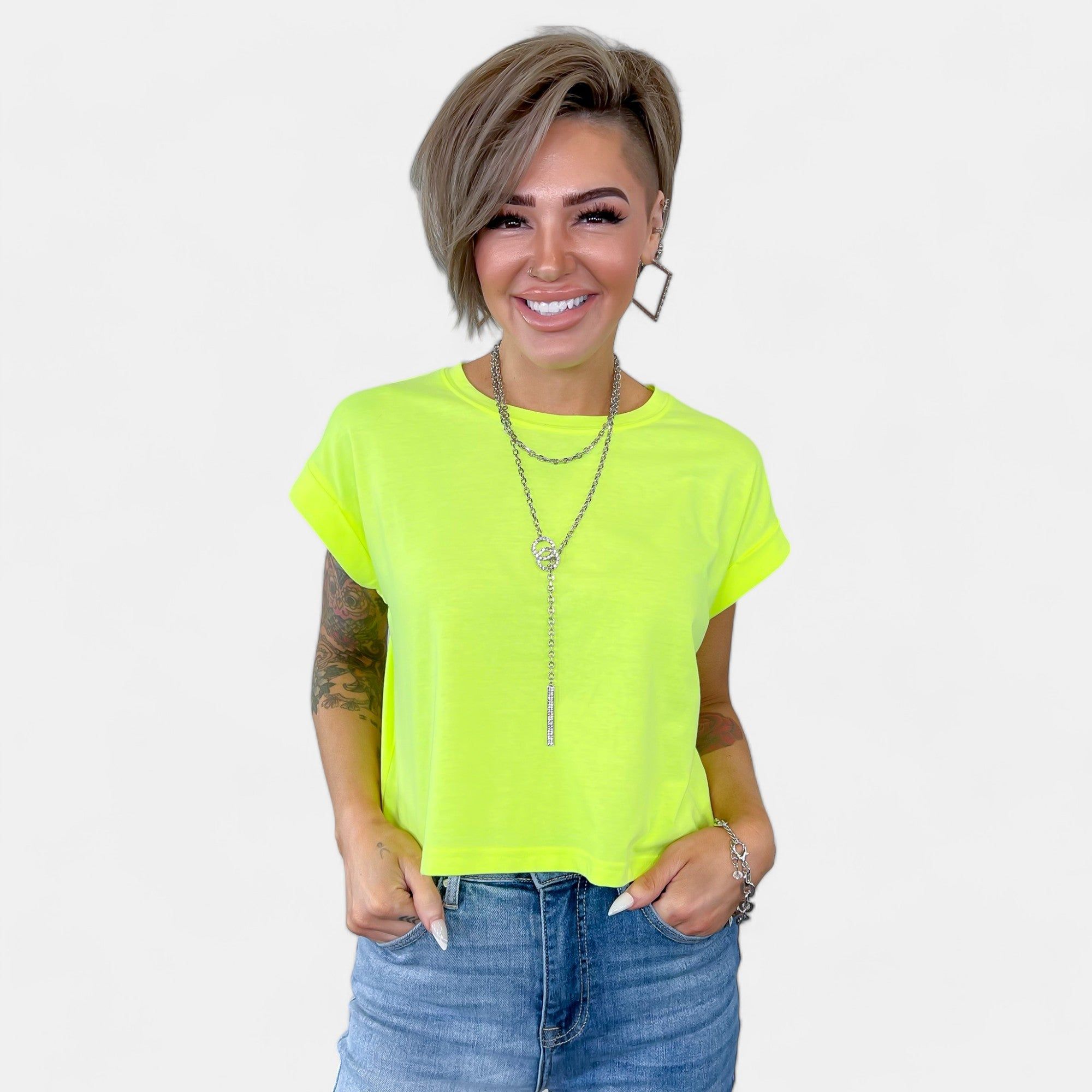 Neon Green Short Sleeve Crop Top sold by ZZs