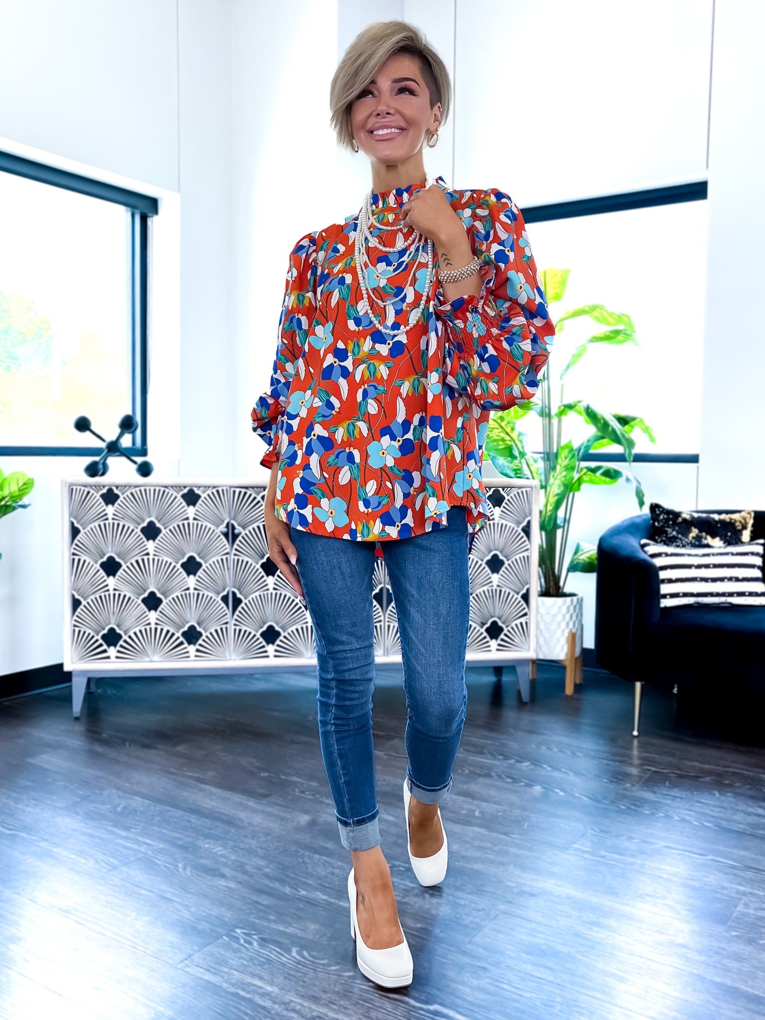 Rust Floral Peasant Top sold by ZZs product image thumbnail 2