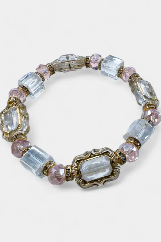 Pink Glass Stone Stretch Bracelet sold by ZZs