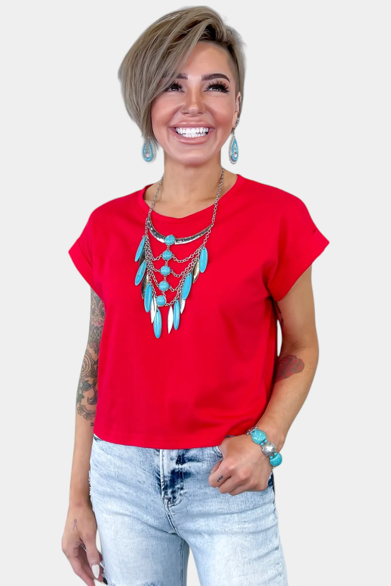 Red Short Sleeve Crop Top sold by ZZs product image thumbnail 4