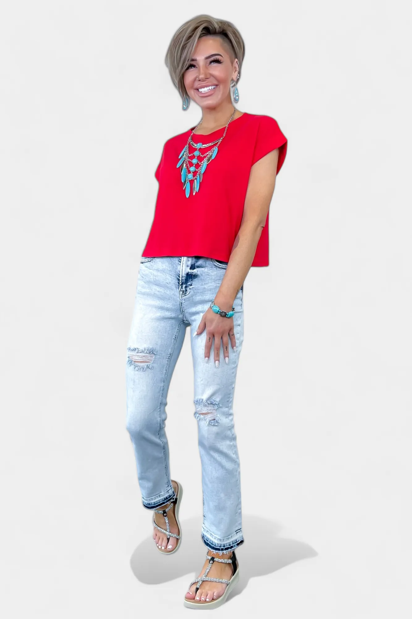 Red Short Sleeve Crop Top sold by ZZs product image thumbnail 2