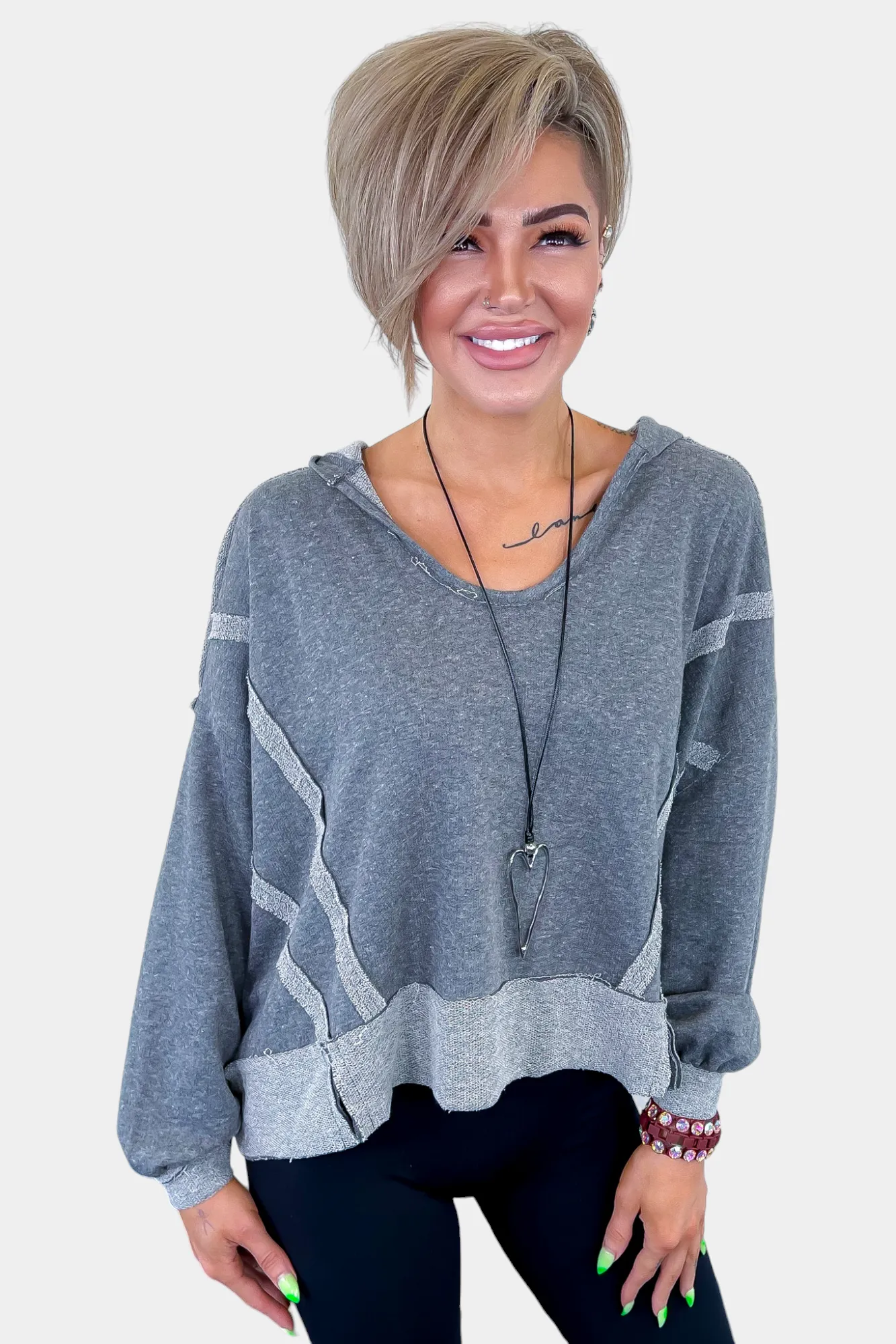 Top Stitch Raw Hem Hoodie sold by ZZs