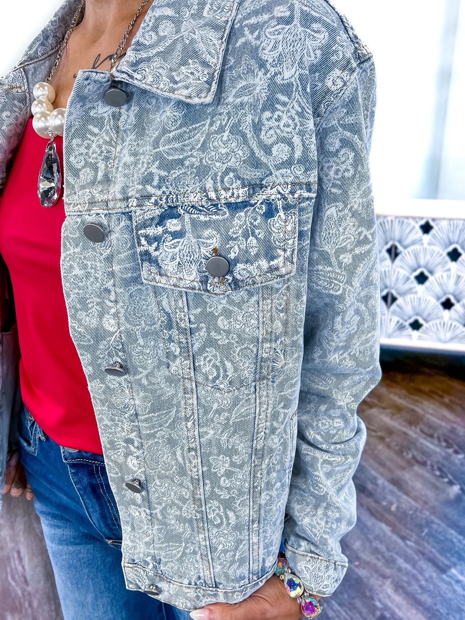 Floral Print Denim Jacket sold by ZZs product image thumbnail 3