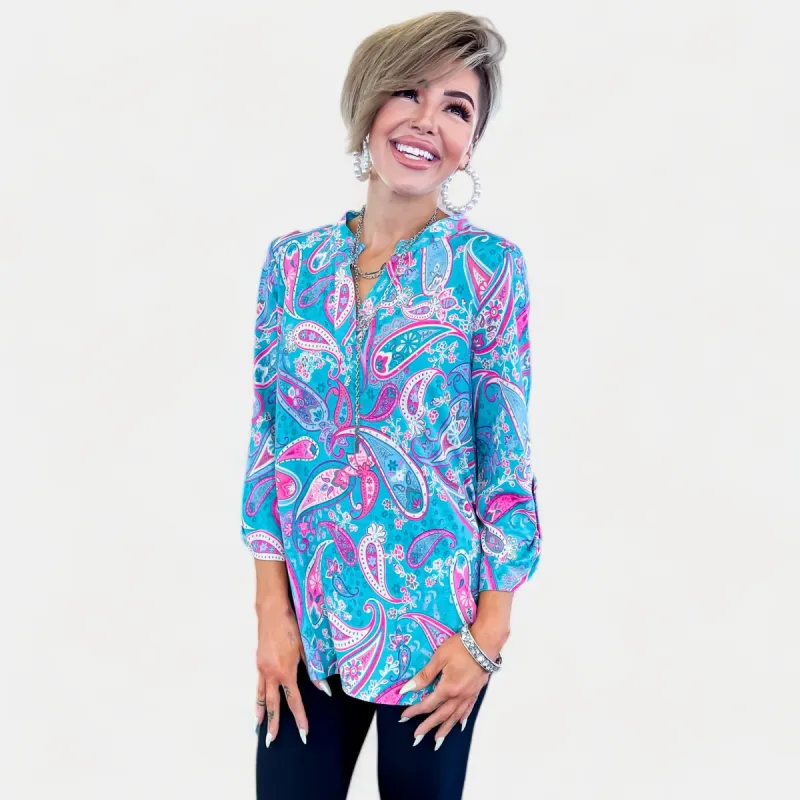 Aqua Paisley Lizzy Top sold by ZZs
