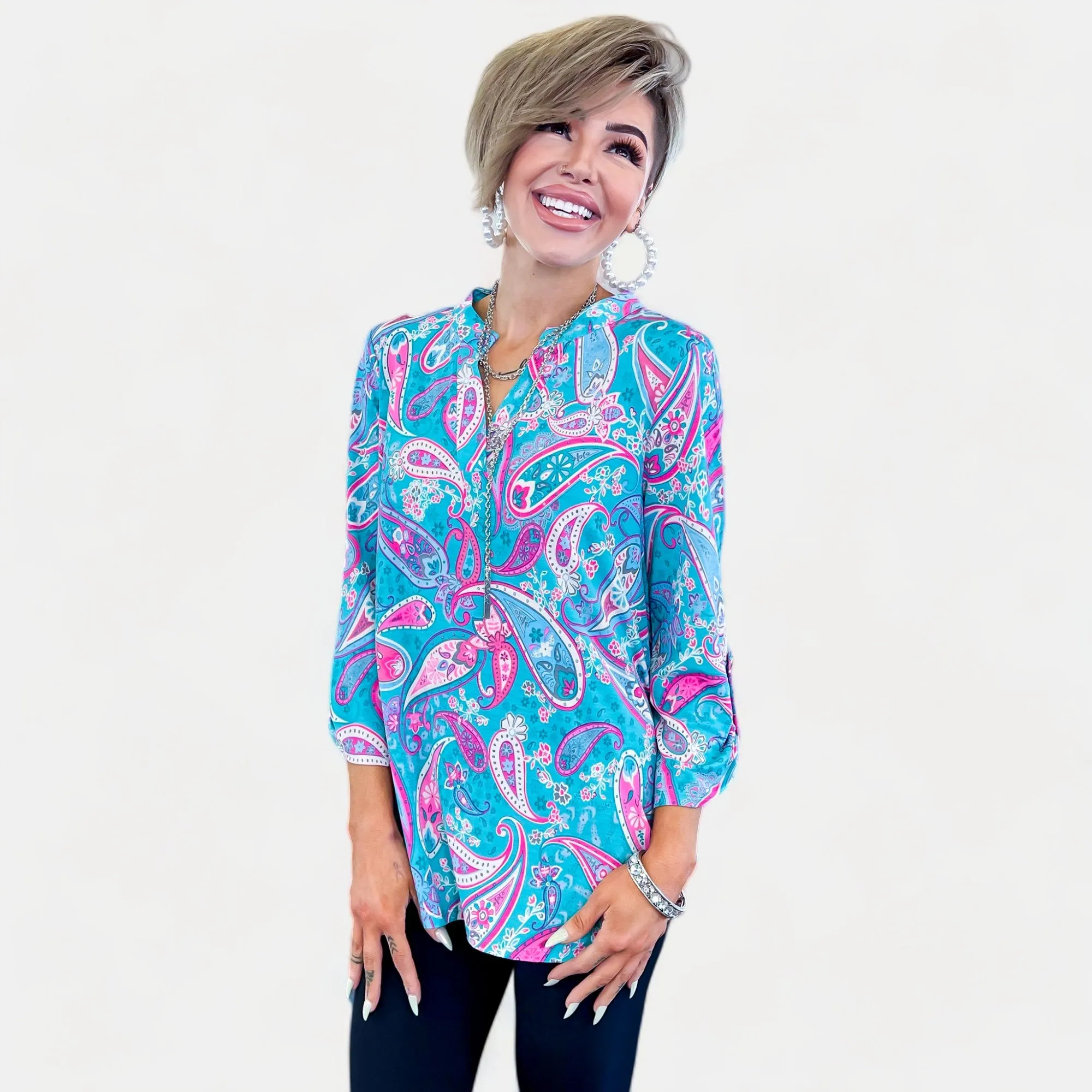 Aqua Paisley Lizzy Top sold by ZZs