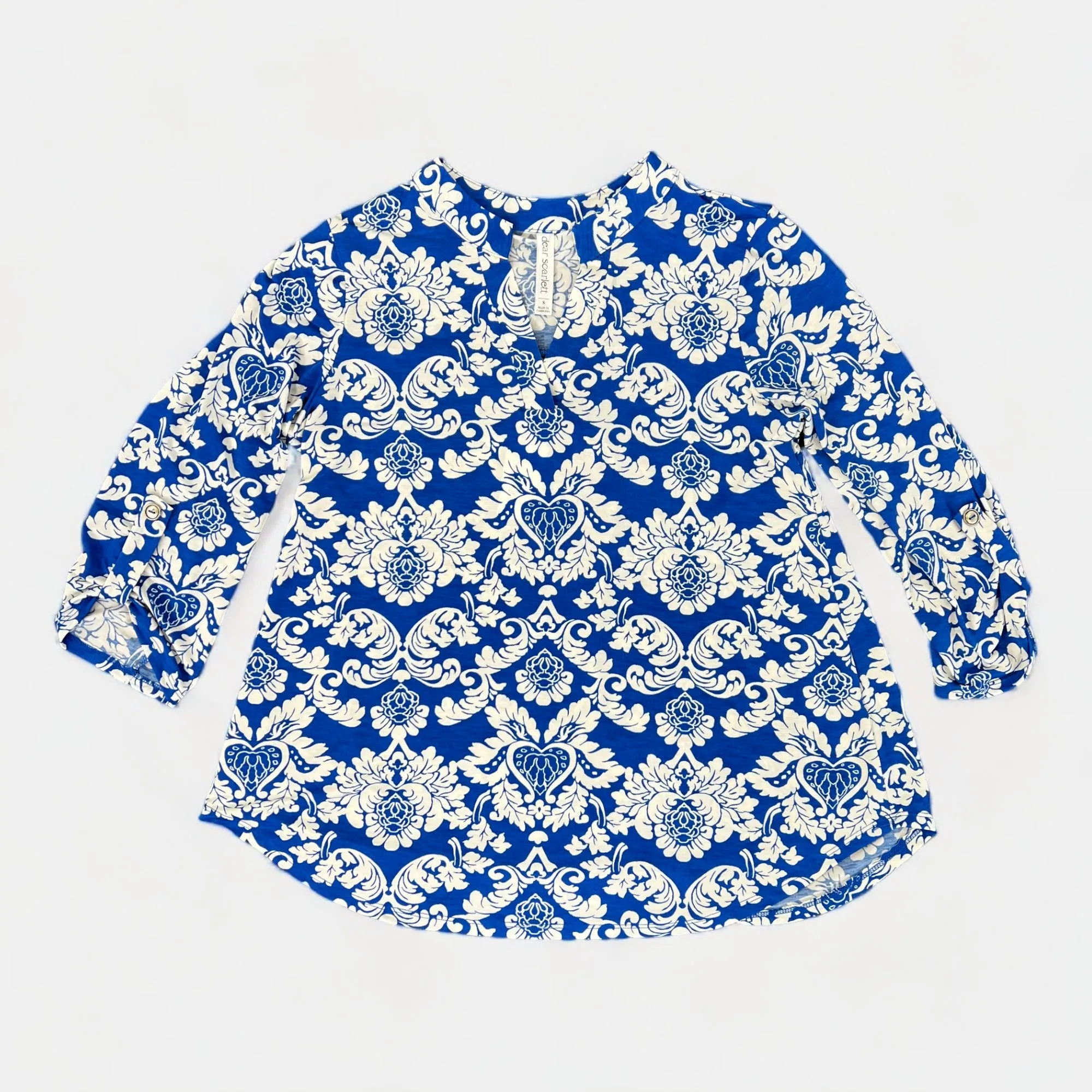 Blue & Ivory Damask Lizzy Top sold by ZZs