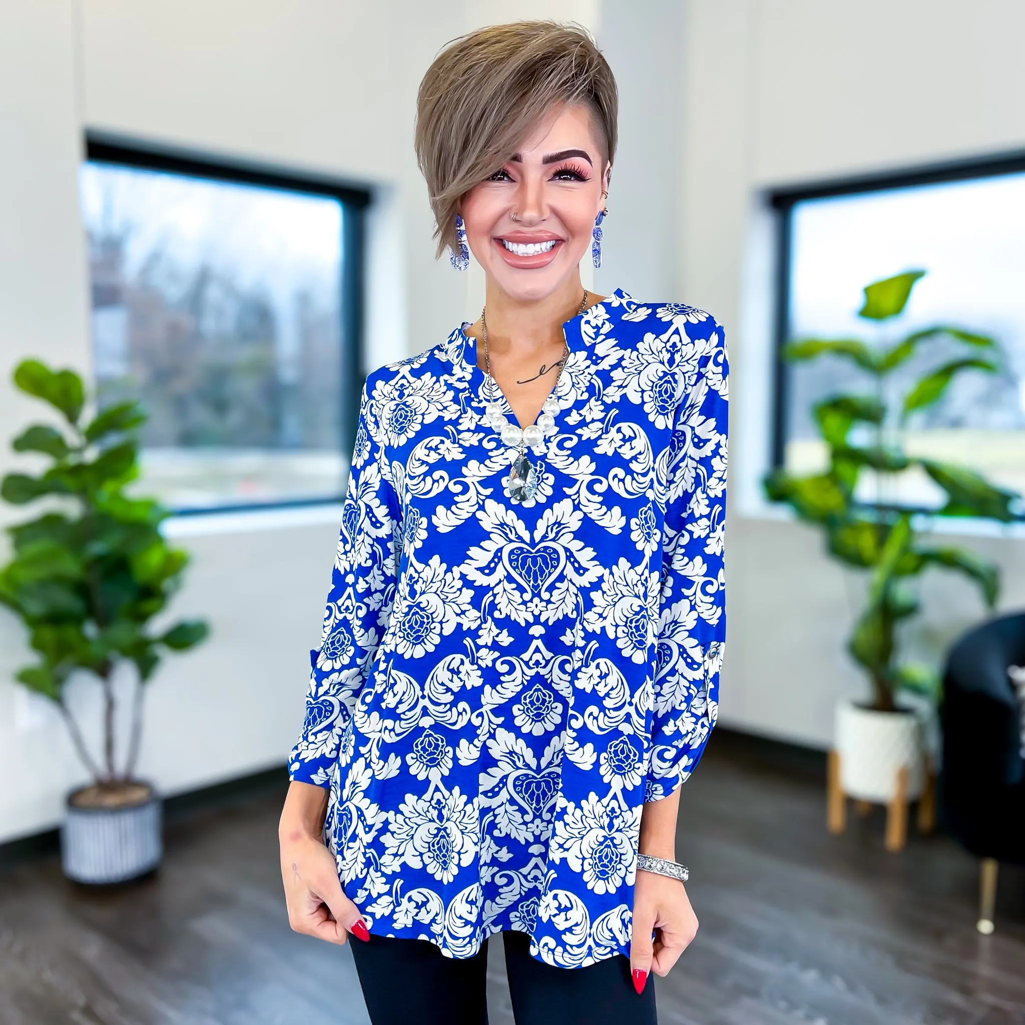 Blue & Ivory Damask Lizzy Top sold by ZZs product image thumbnail 3