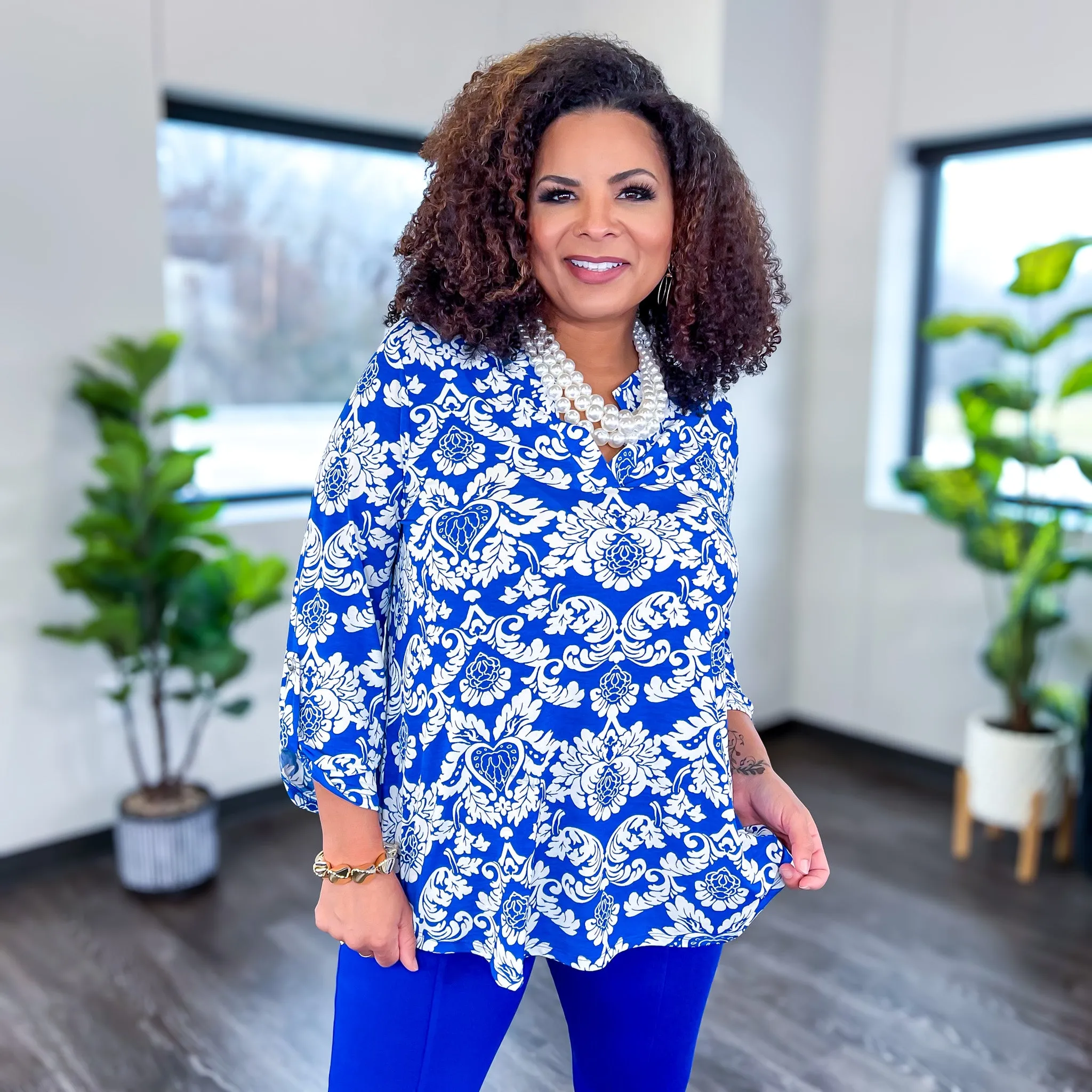 Blue & Ivory Damask Lizzy Top sold by ZZs product image thumbnail 2