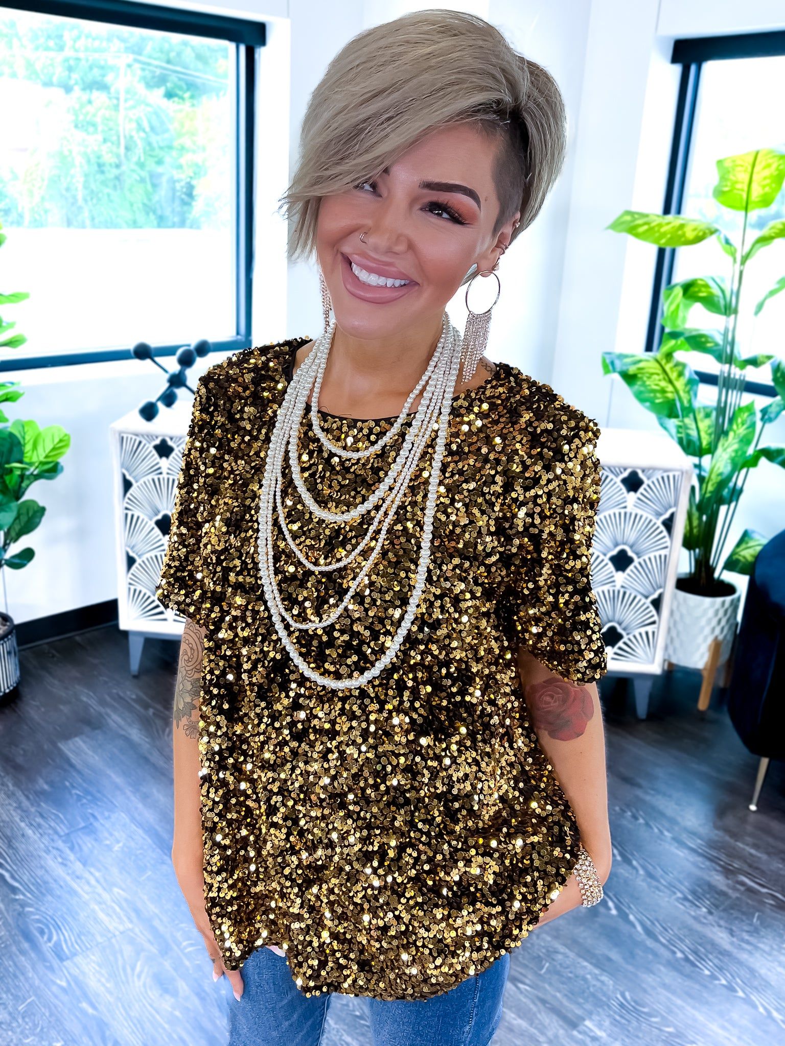 Gold Rhinestone Chandelier Earrings sold by ZZs product image thumbnail 4