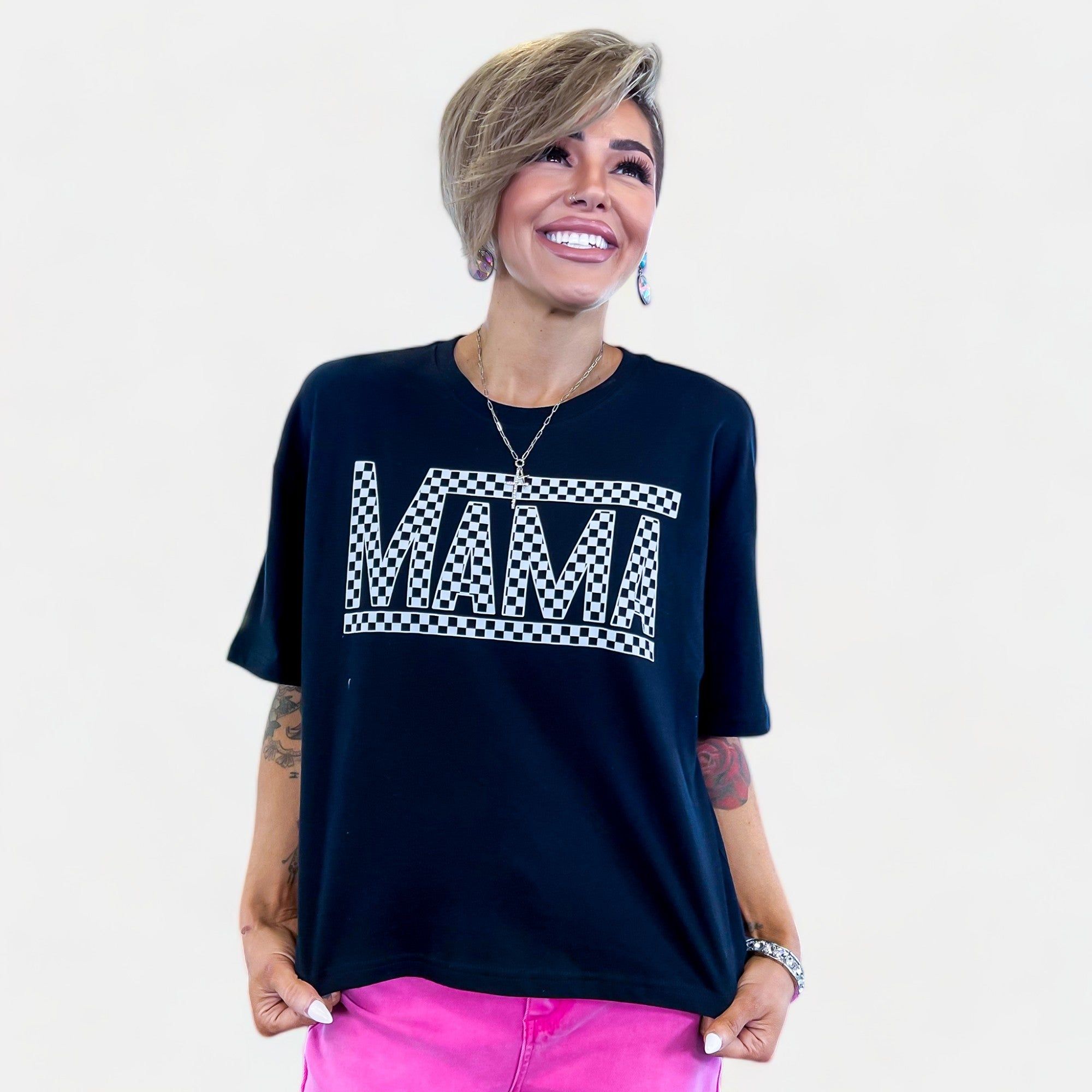 Black Checkered Mama Graphic T-Shirt sold by ZZs product image thumbnail 5