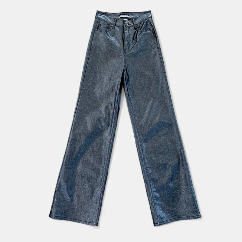 Black Metallic High Rise Wide Pants [NO RETURNS] sold by ZZs