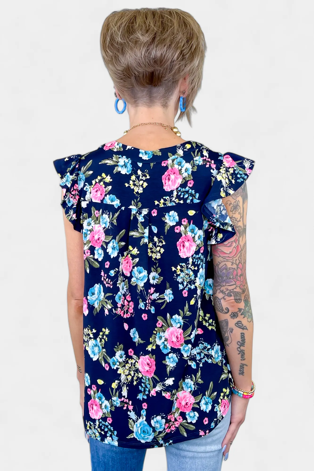Navy Floral Lizzy Flutter Sleeve Top sold by ZZs product image thumbnail 4
