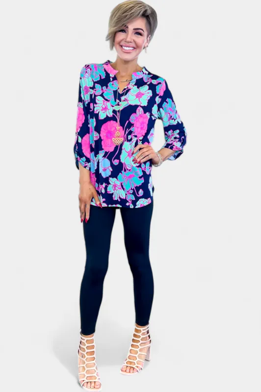Navy & Green Flower Lizzy Top sold by ZZs