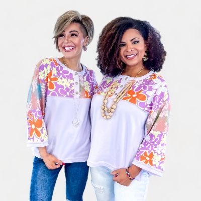 Purple Mix Print Henley Top sold by ZZs