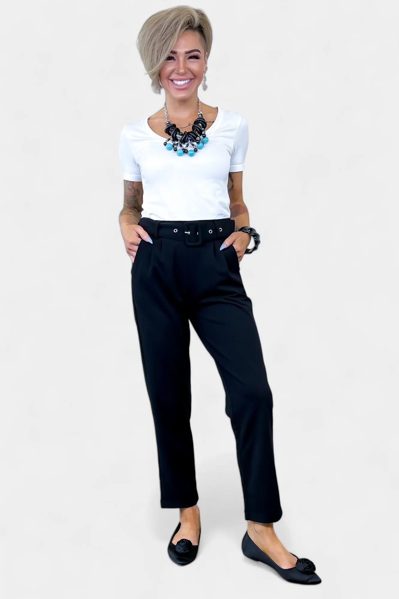 Black Belted Stretch Pants sold by ZZs product image thumbnail 2