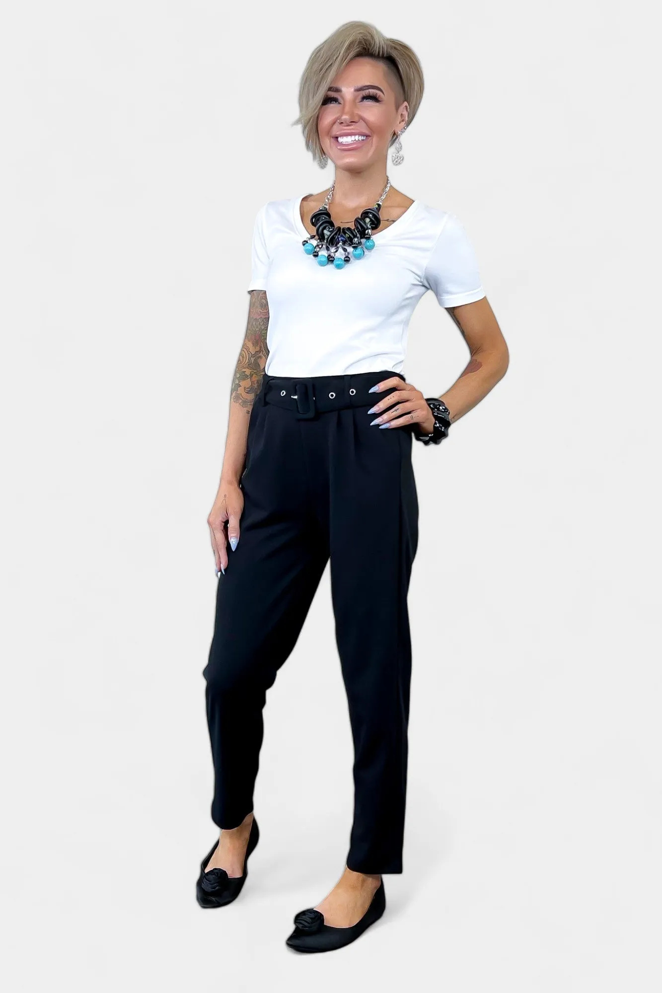 Black Belted Stretch Pants sold by ZZs product image thumbnail 5