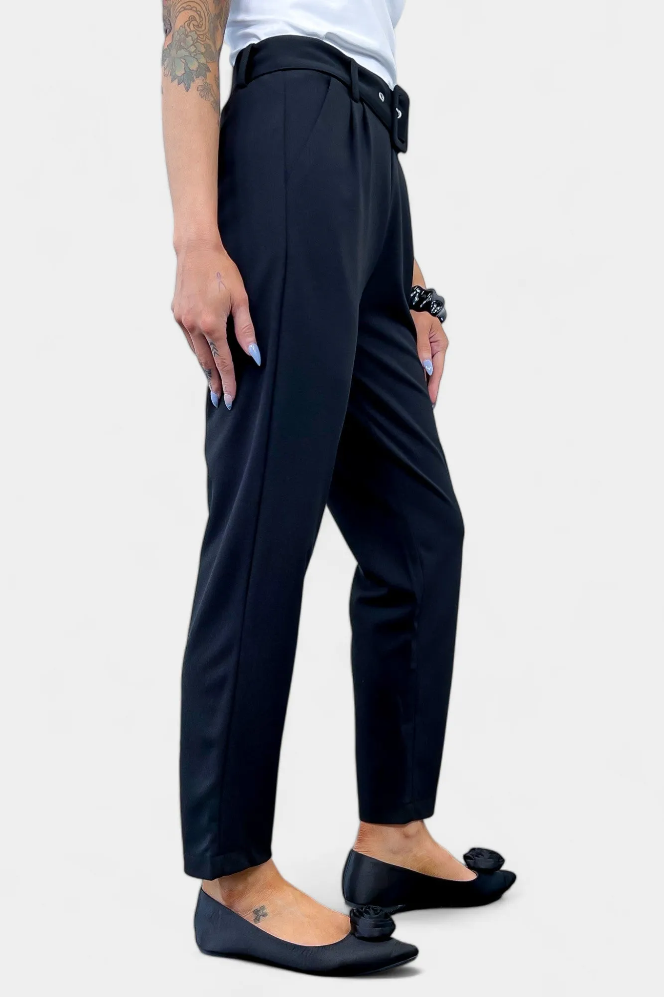 Black Belted Stretch Pants sold by ZZs product image thumbnail 3