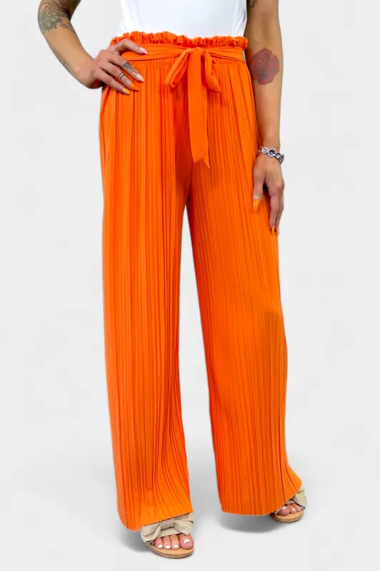 Orange Pleated Wide Leg Pants sold by ZZs