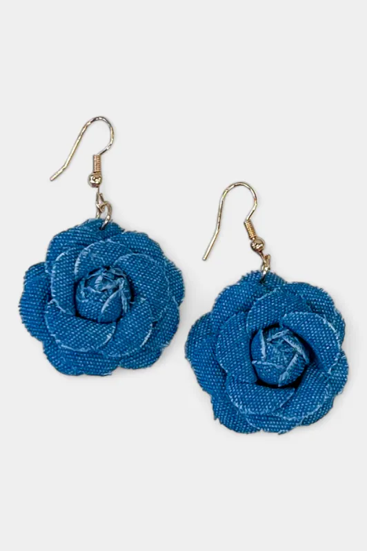 Light Denim Rose Dangle Earrings sold by ZZs