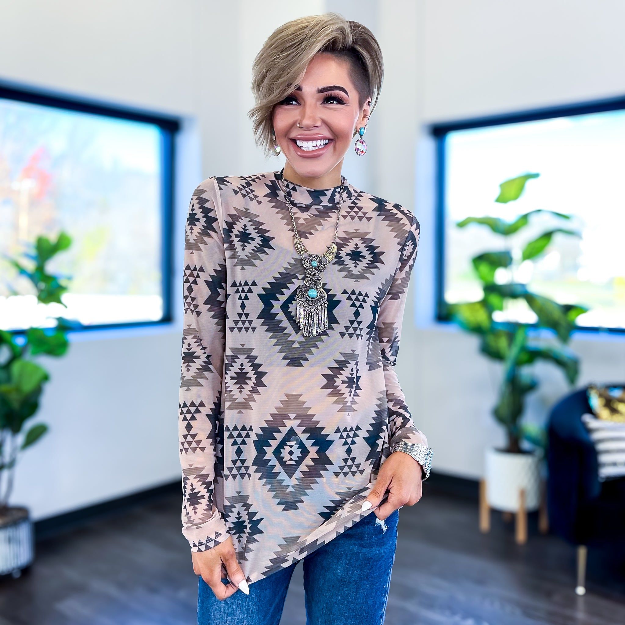 Aztec Sheer Mesh Top sold by ZZs