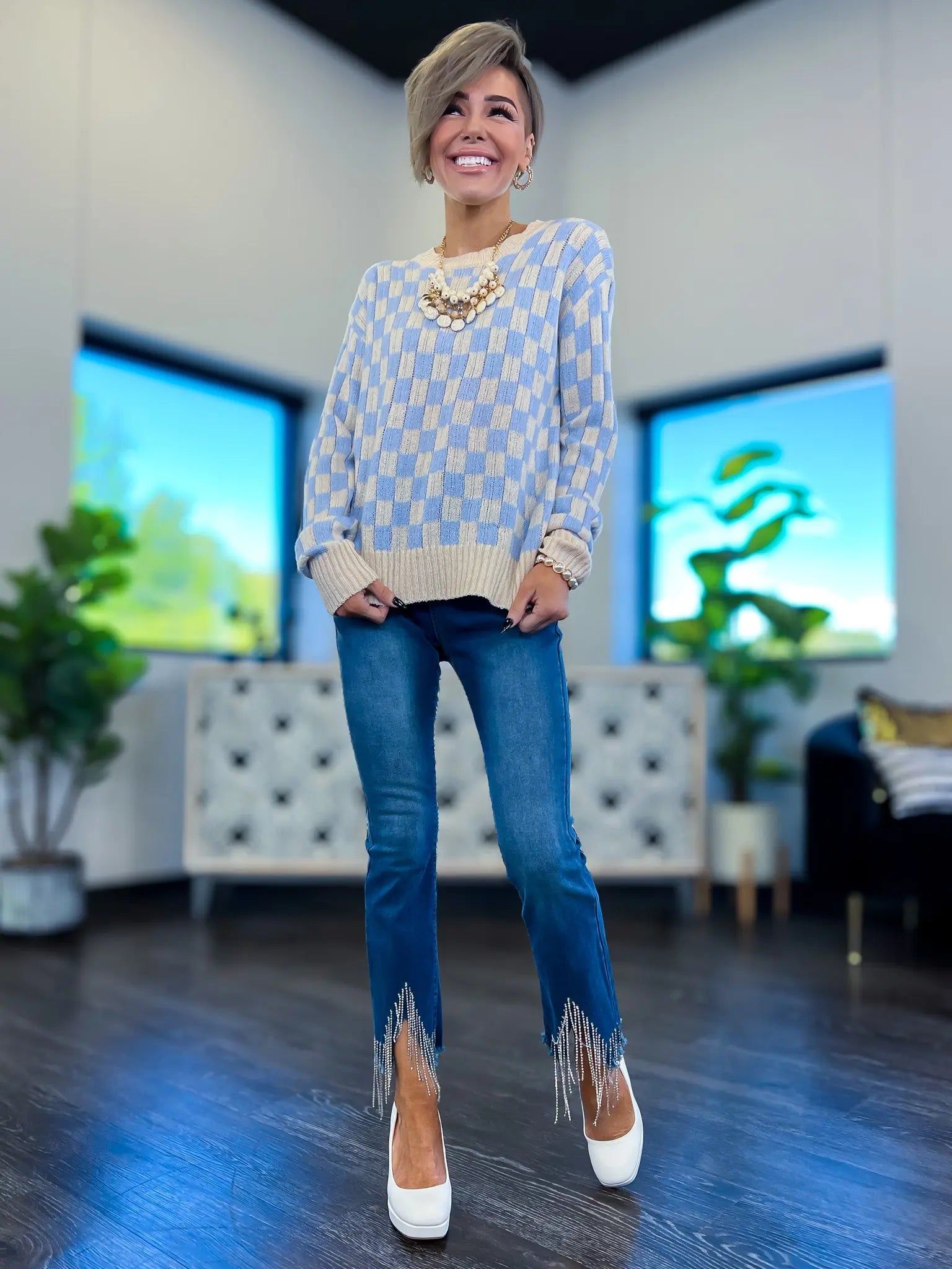 Blue Annalise Checkered Sweater sold by ZZs product image thumbnail 2