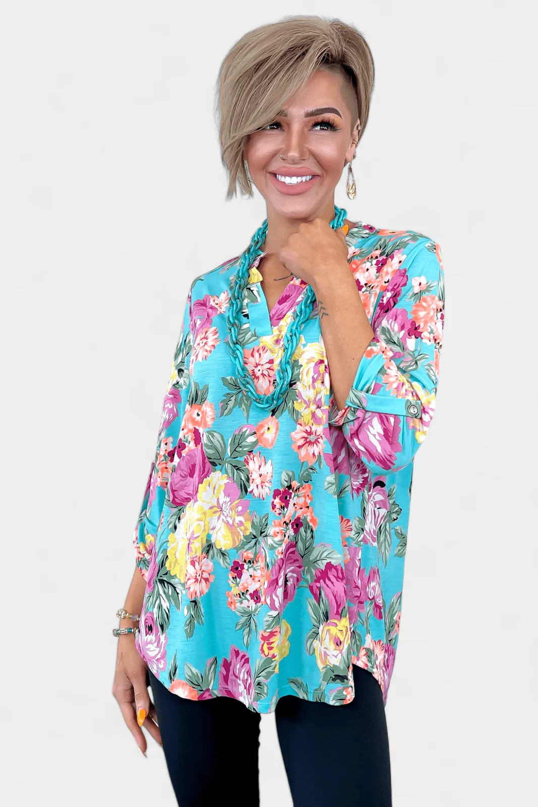 Turquoise Floral Lizzy Top sold by ZZs