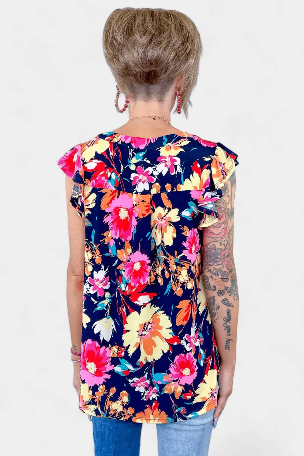 Navy Floral Lizzy Flutter Sleeve Top sold by ZZs product image thumbnail 5