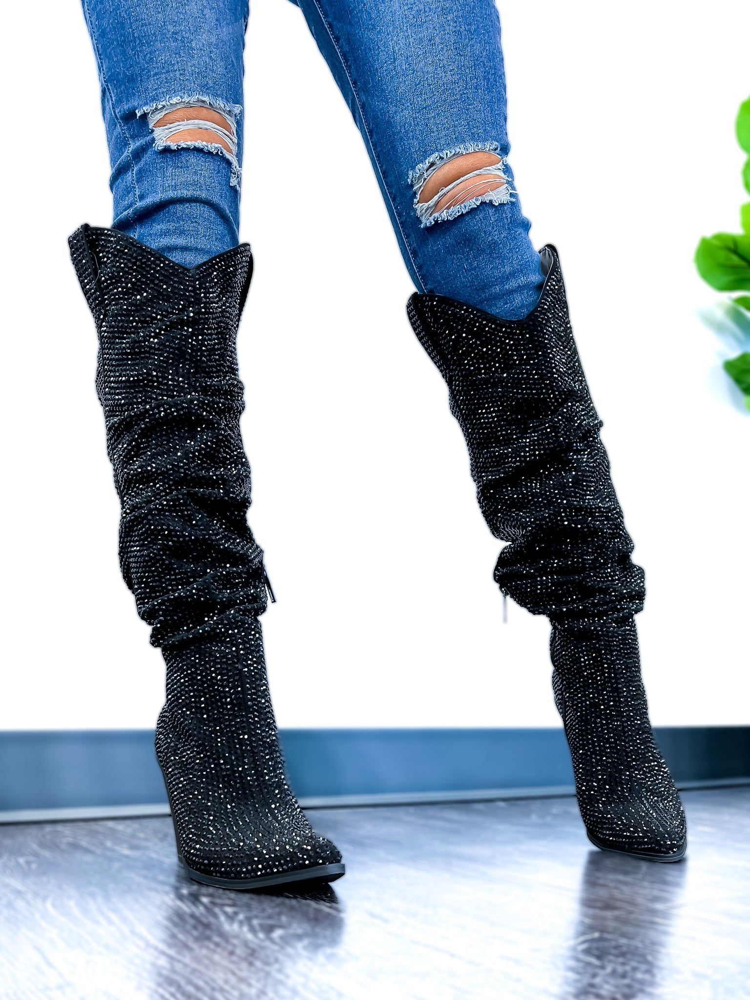 Black Diamante Sparkle Boots sold by ZZs