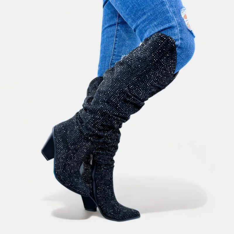 Black Diamante Sparkle Boots sold by ZZs