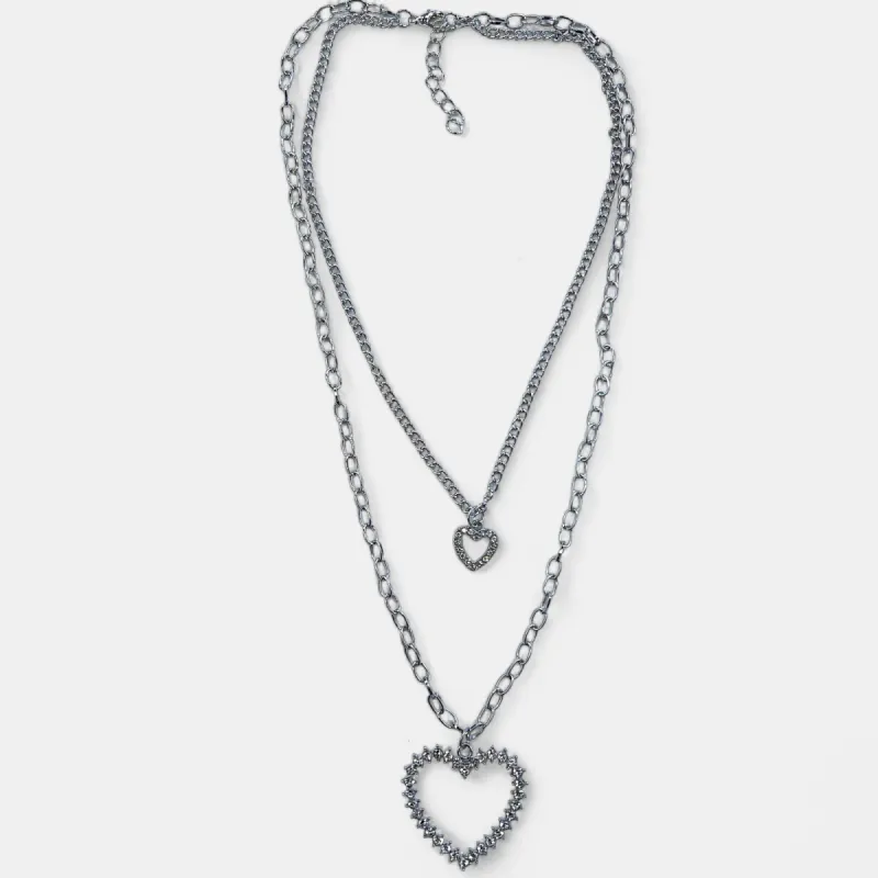 Silver Double Layer Heart Necklace sold by ZZs