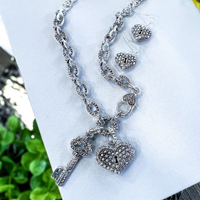 Silver Textured Key Charm Necklace Set sold by ZZs