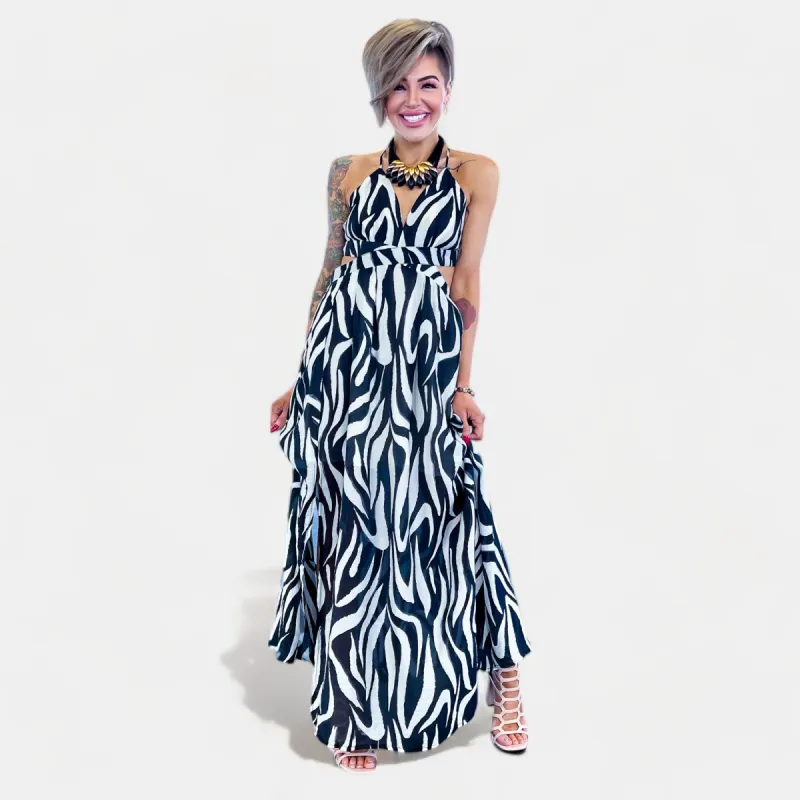 Black Zebra Boho Maxi Dress sold by ZZs