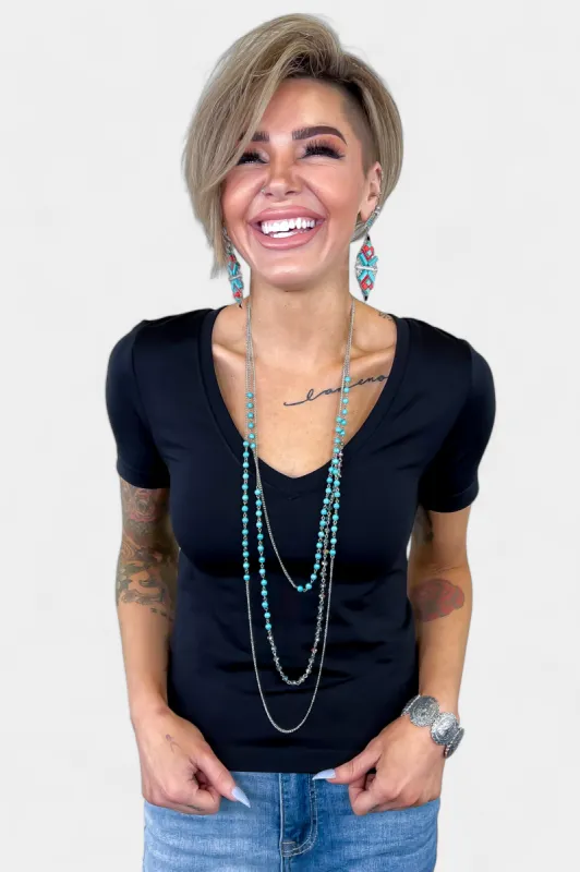 Black V Neck Smooth Top sold by ZZs