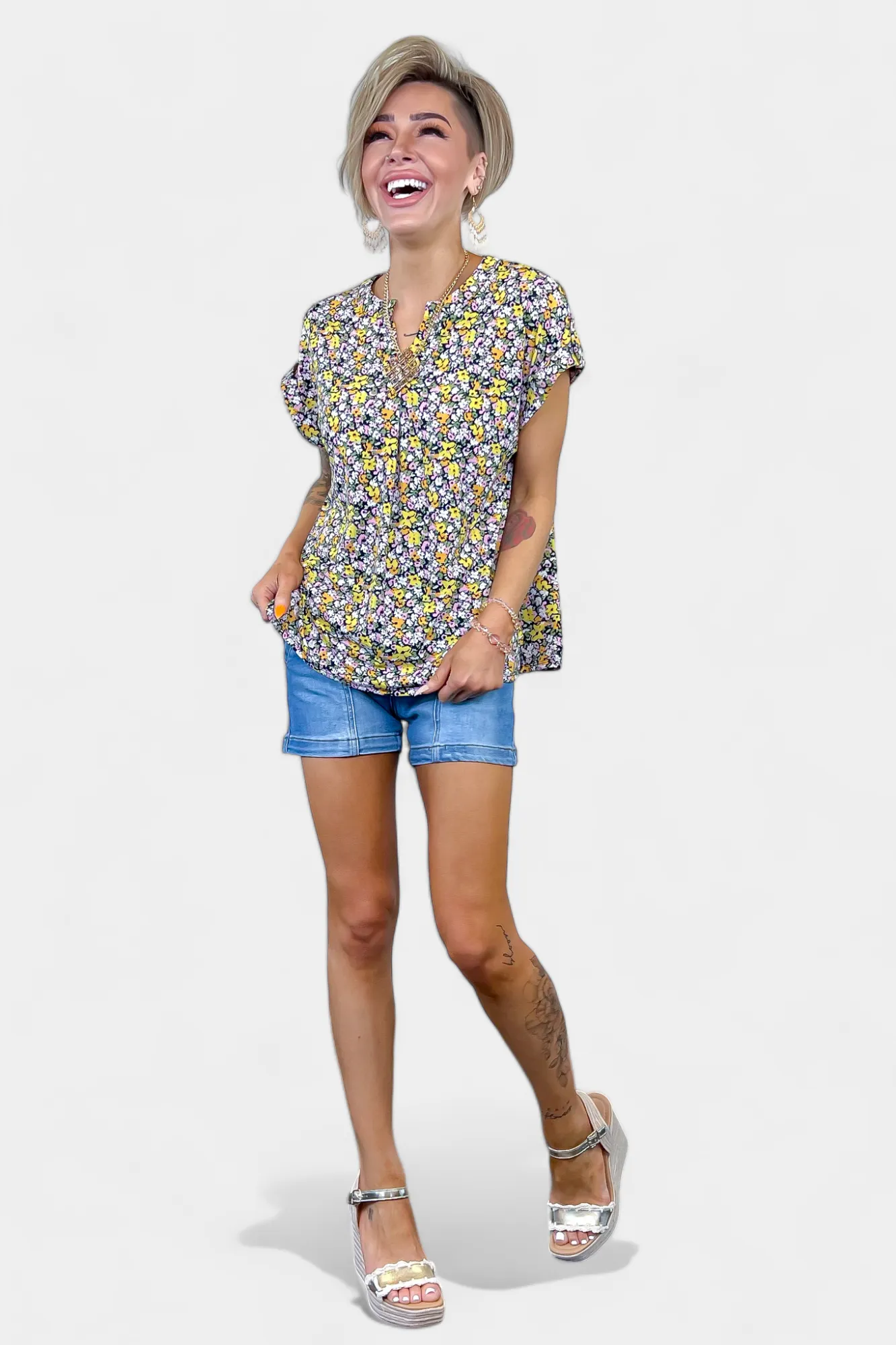 Navy Multi Daisy Lizzy Short Sleeve Top sold by ZZs product image thumbnail 4