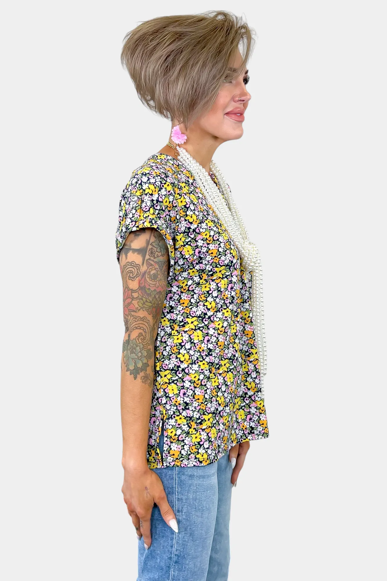Navy Multi Daisy Lizzy Short Sleeve Top sold by ZZs product image thumbnail 5