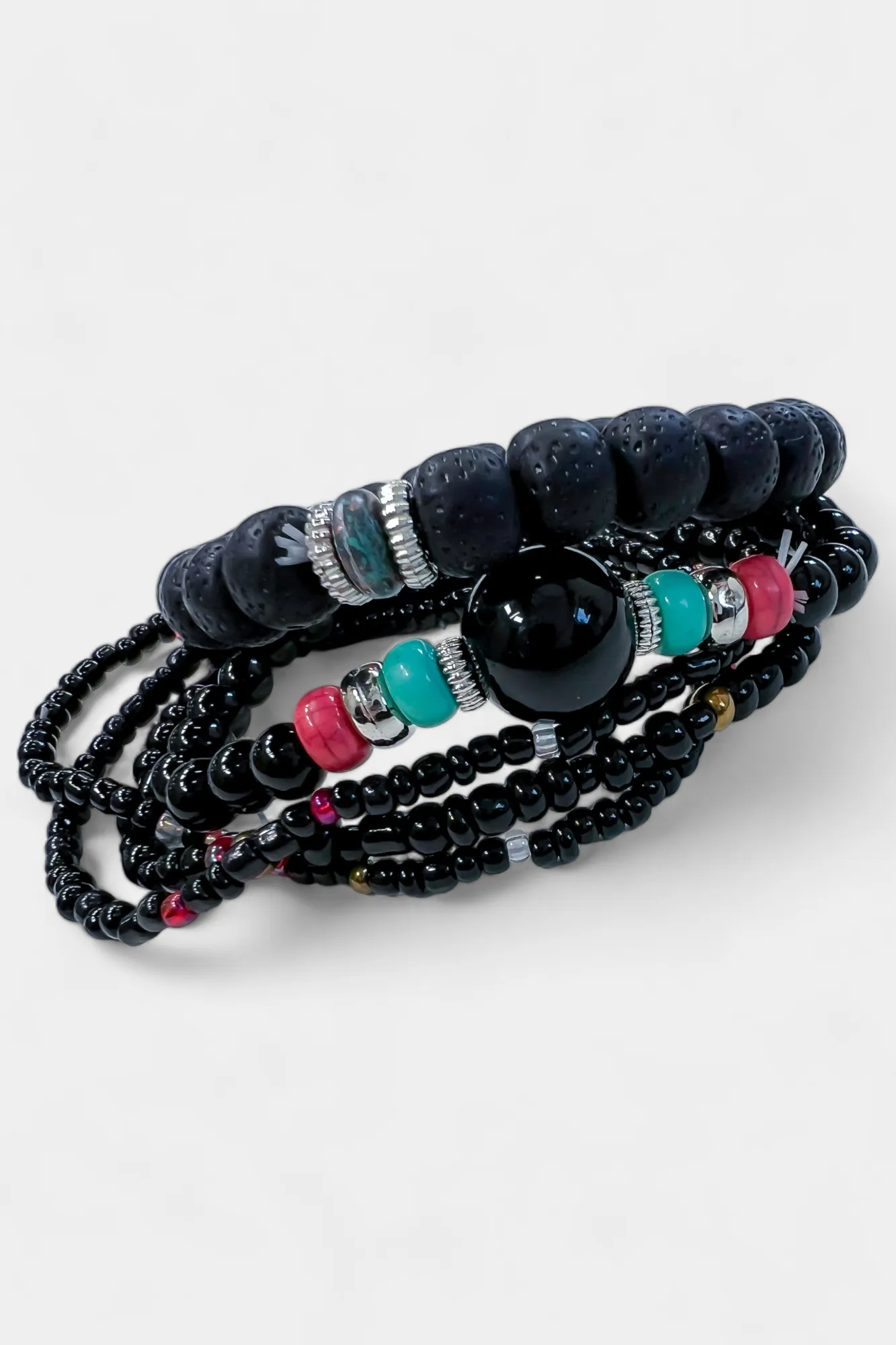Black Mixed Bead Stretch Bracelet Set sold by ZZs product image thumbnail 3