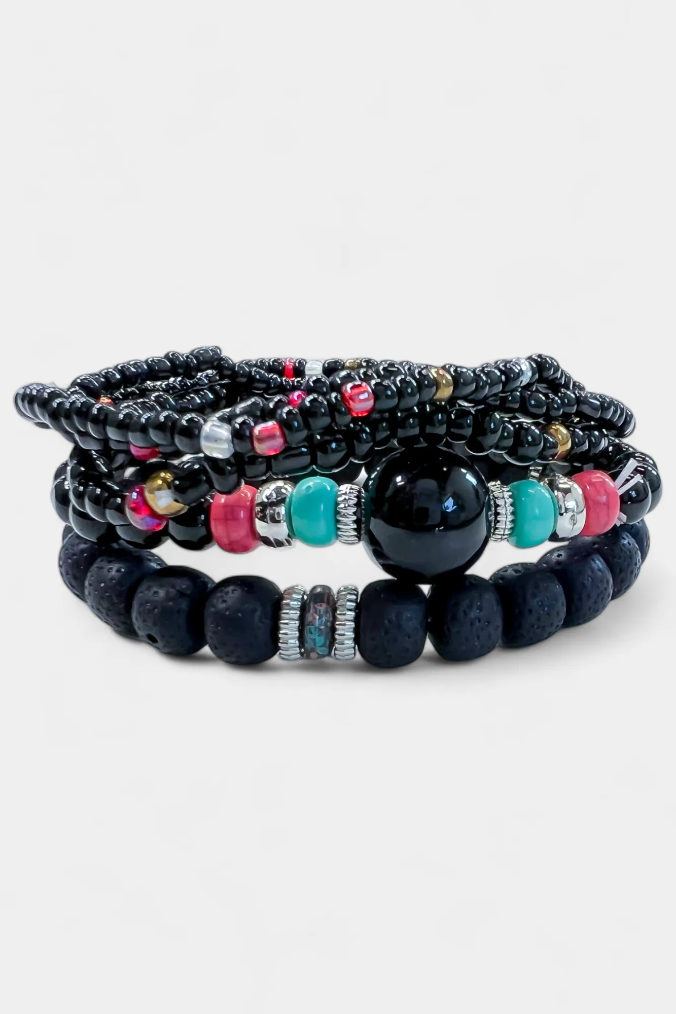 Black Mixed Bead Stretch Bracelet Set sold by ZZs product image thumbnail 5