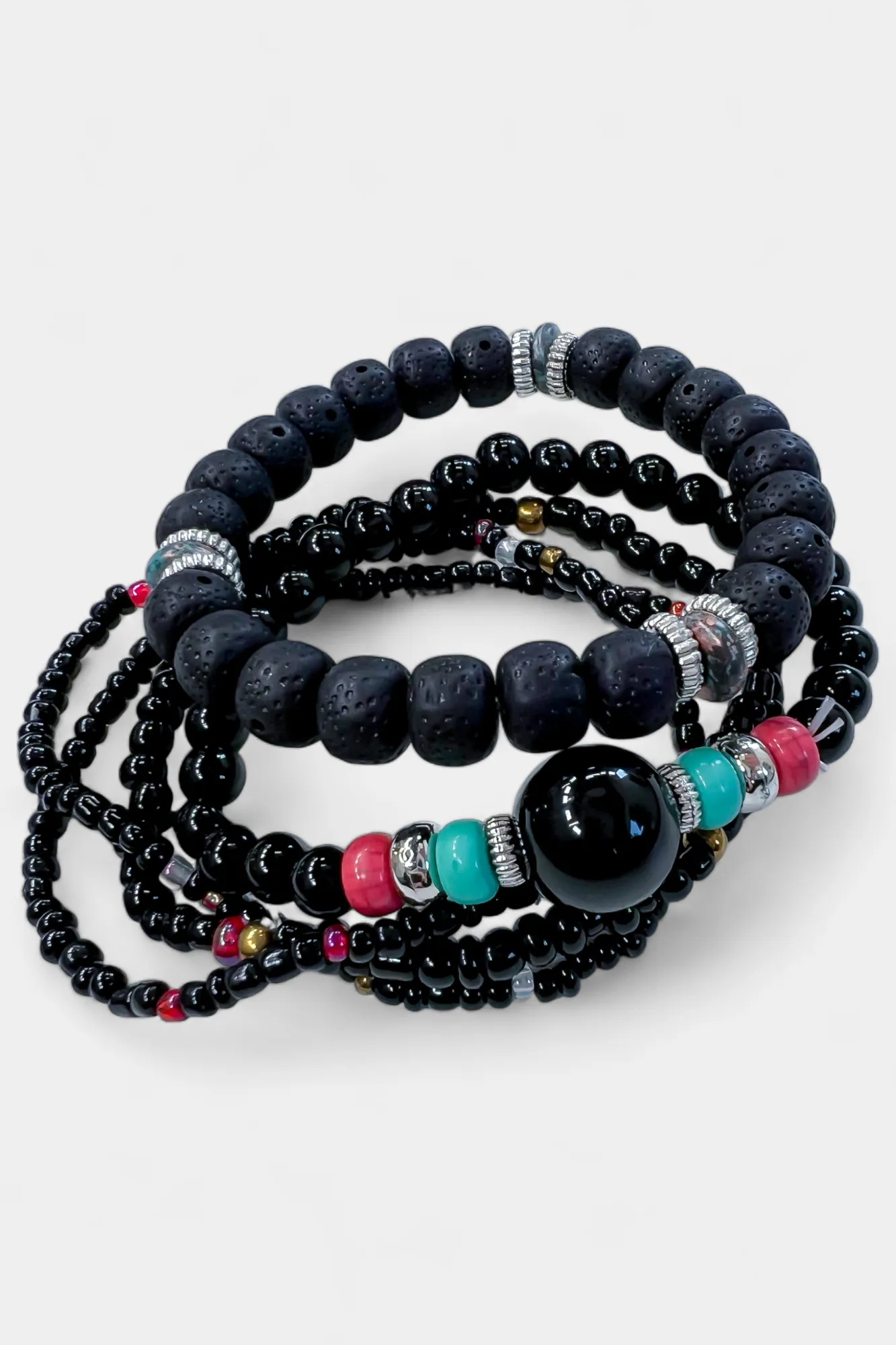 Black Mixed Bead Stretch Bracelet Set sold by ZZs product image thumbnail 2