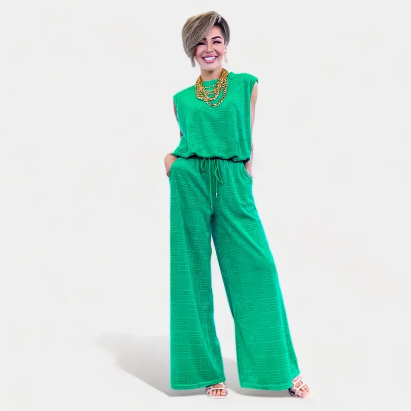 Green Velvet Top & Pants Set sold by ZZs