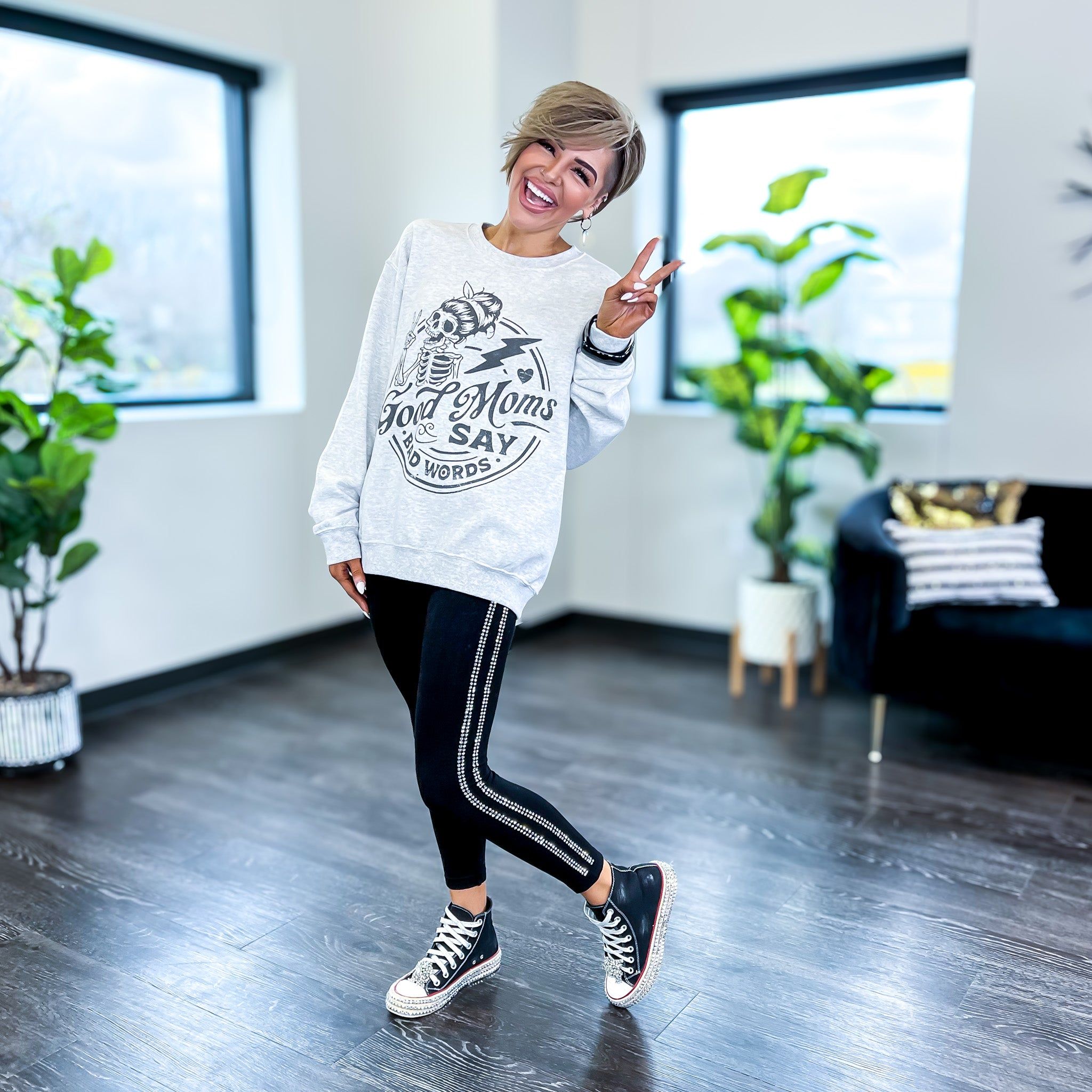 Black Crystal Side Stripe Leggings sold by ZZs product image thumbnail 5