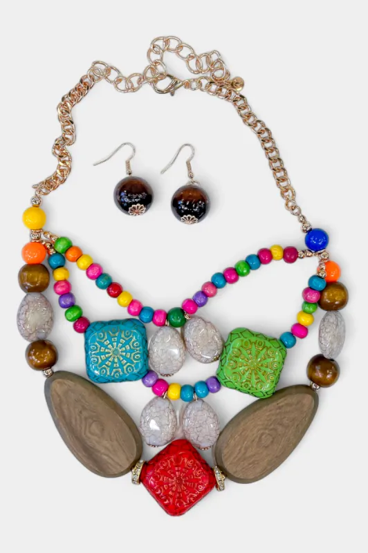 Multi Colored Oversized Wooden Necklace Set sold by ZZs