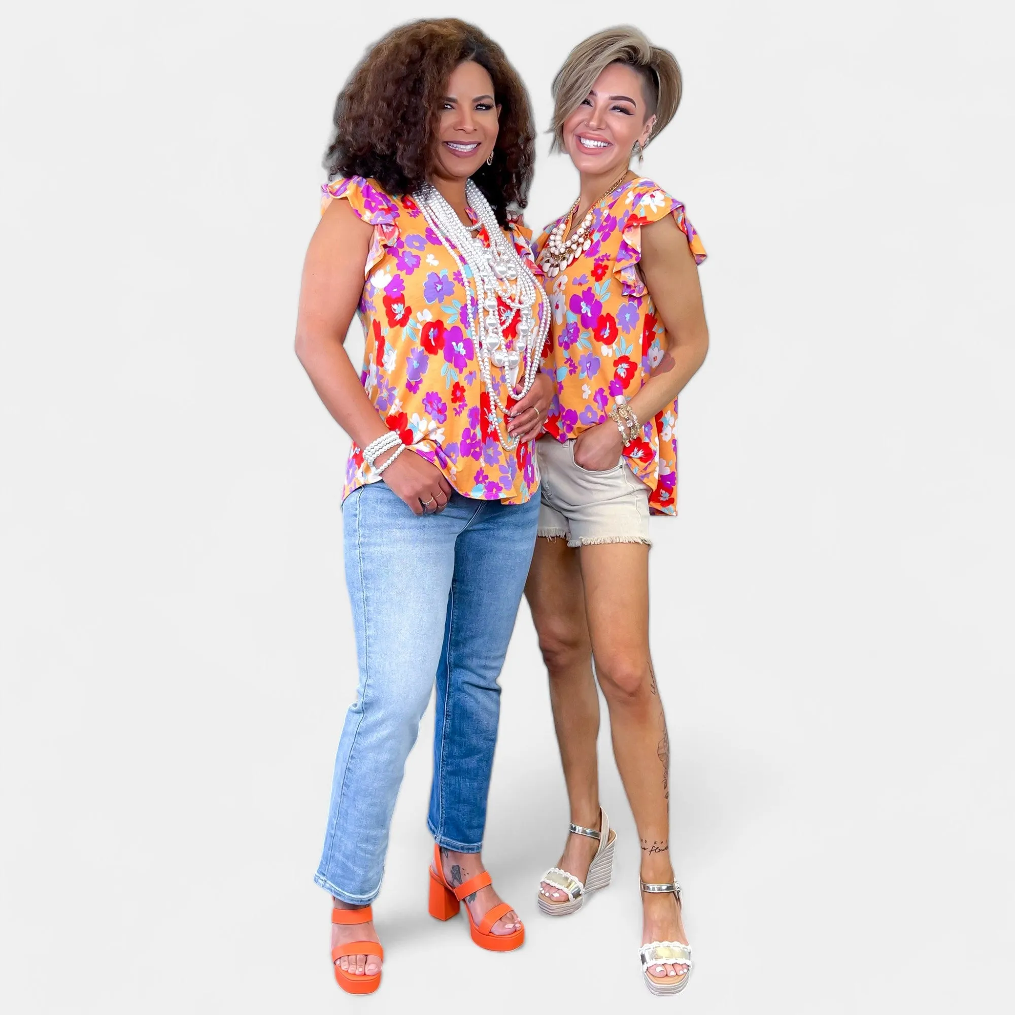 Apricot Floral Lizzy Flutter Sleeve Top sold by ZZs