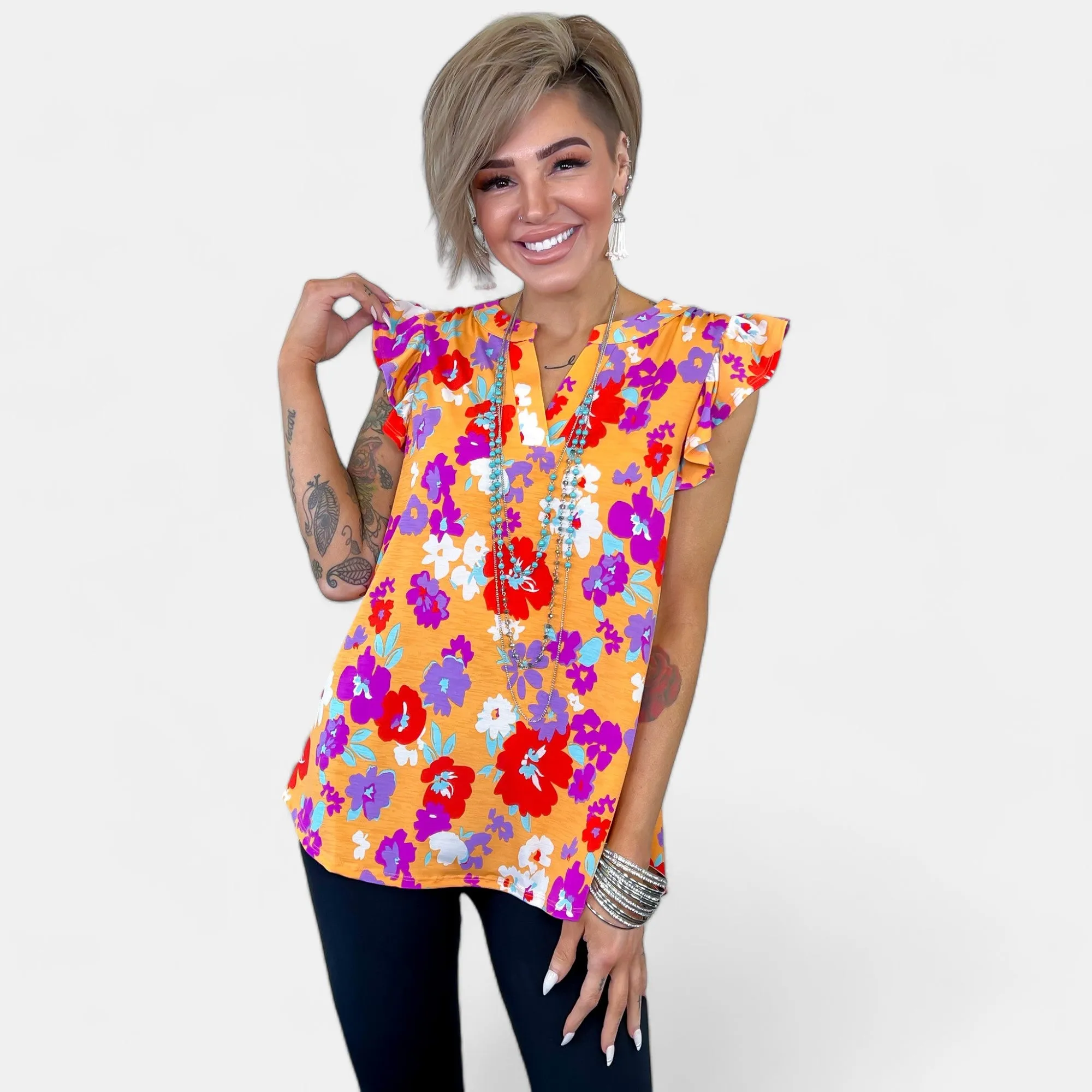Apricot Floral Lizzy Flutter Sleeve Top sold by ZZs product image thumbnail 4