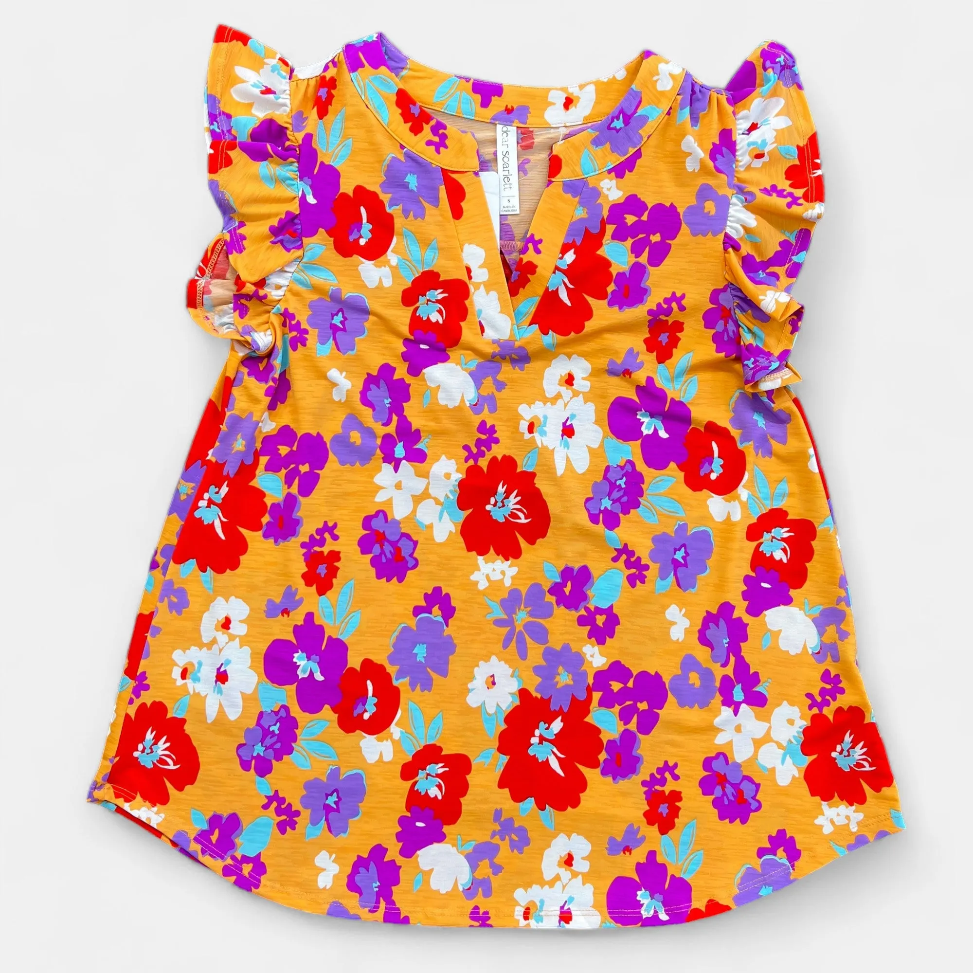 Apricot Floral Lizzy Flutter Sleeve Top sold by ZZs product image thumbnail 3