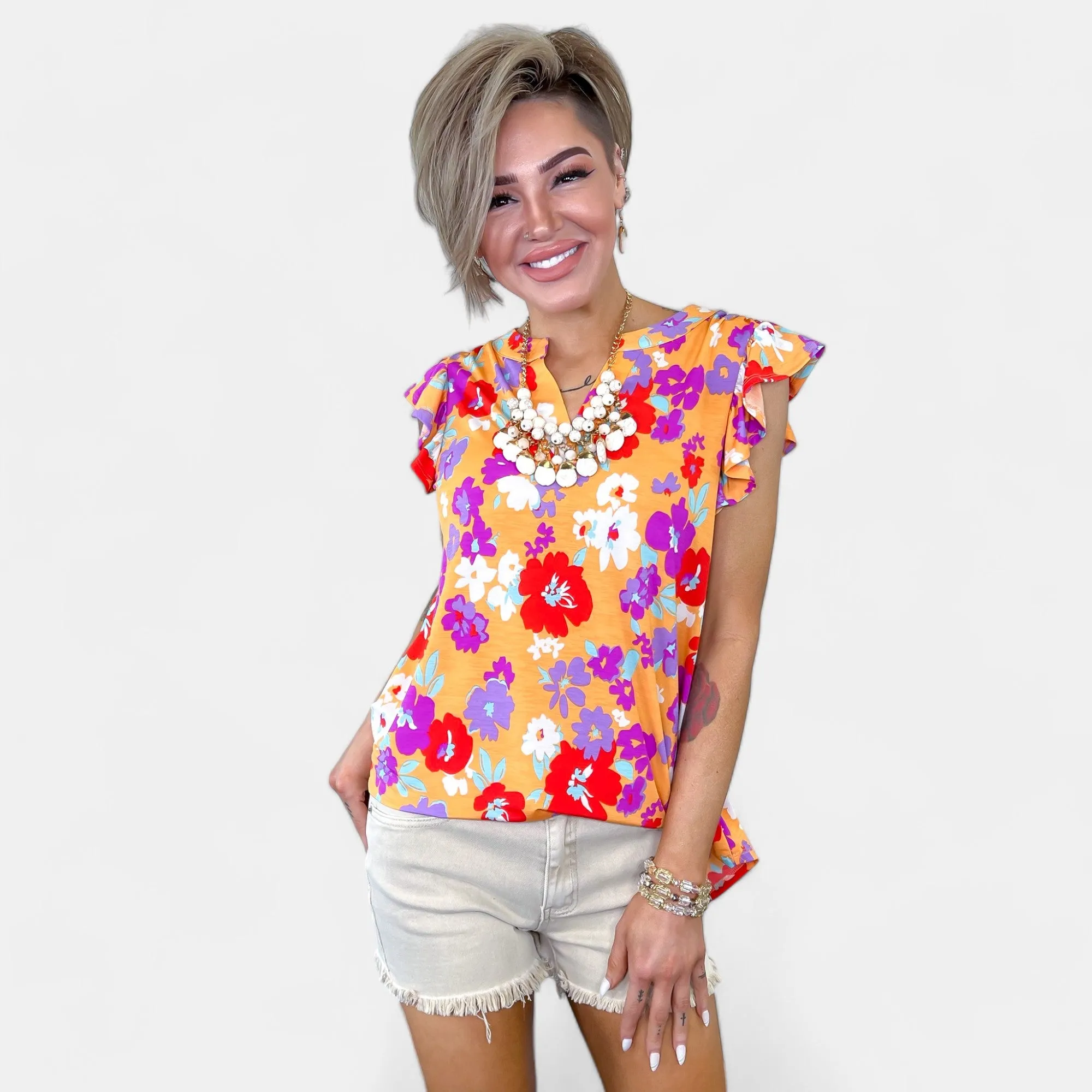 Apricot Floral Lizzy Flutter Sleeve Top sold by ZZs product image thumbnail 2