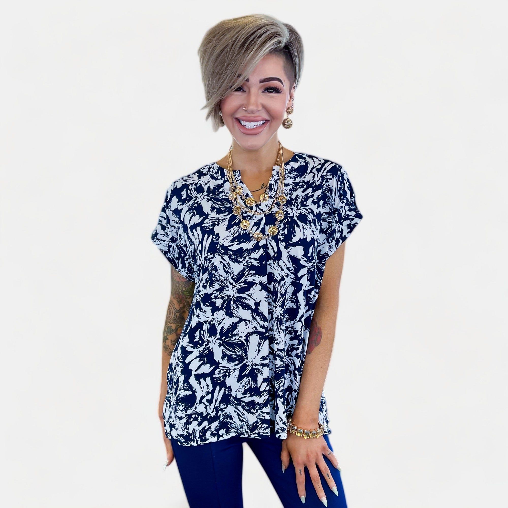 Navy Abstract Floral Lizzy Short Sleeve Top sold by ZZs product image thumbnail 5