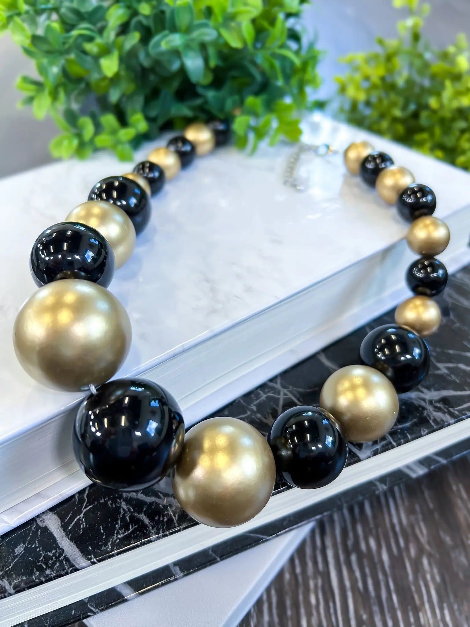 Pearl Statement Necklace Set | Black & Gold sold by ZZs