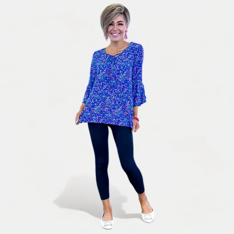 Royal Abstract Bell Sleeve Top sold by ZZs