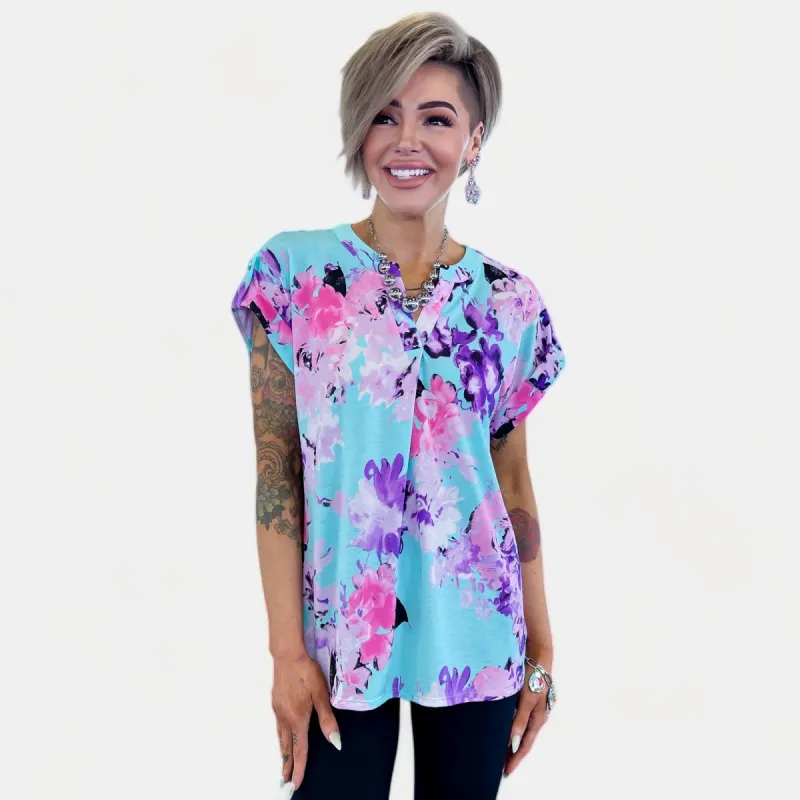 Mint & Lavender Floral Lizzy Short Sleeve Top sold by ZZs