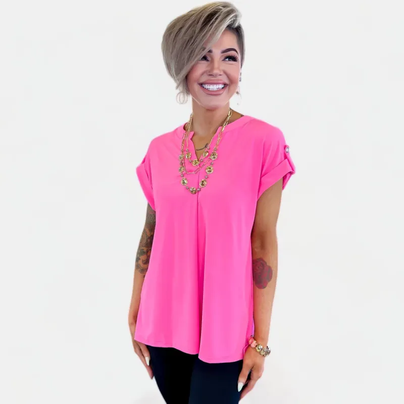 Neon Pink Lizzy Short Sleeve Top sold by ZZs